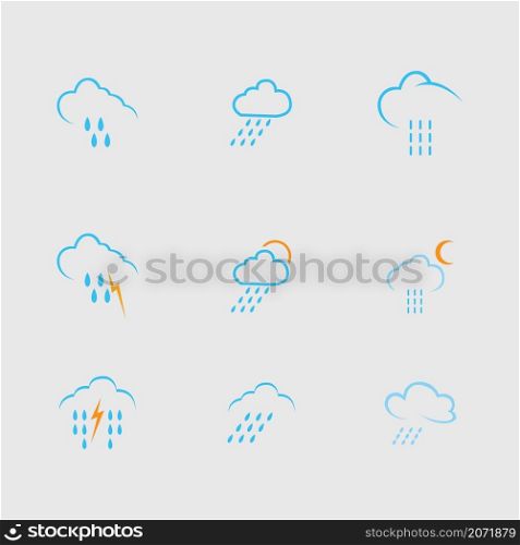 set of cloud and rain icon vector in gray background
