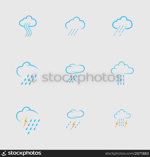 set of cloud and rain icon vector in gray background