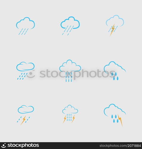 set of cloud and rain icon vector in gray background