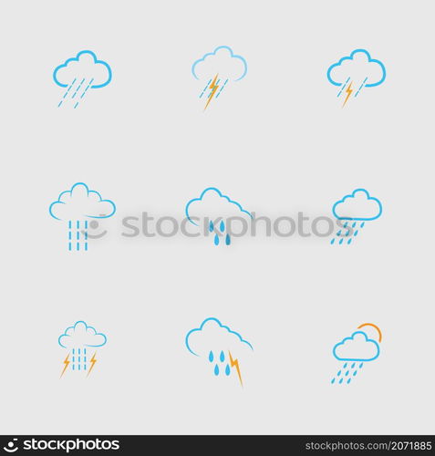 set of cloud and rain icon vector in gray background