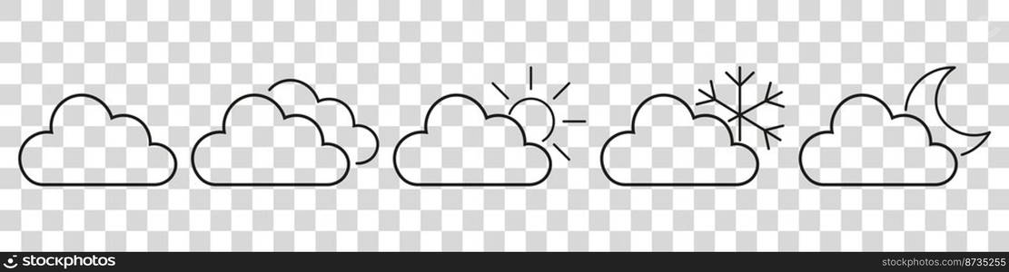 Set of clouds in a linear style. Cloud in line or outline collection. Vector illustration.. Set of clouds in a linear style. Cloud in line or outline collection. Vector illustration