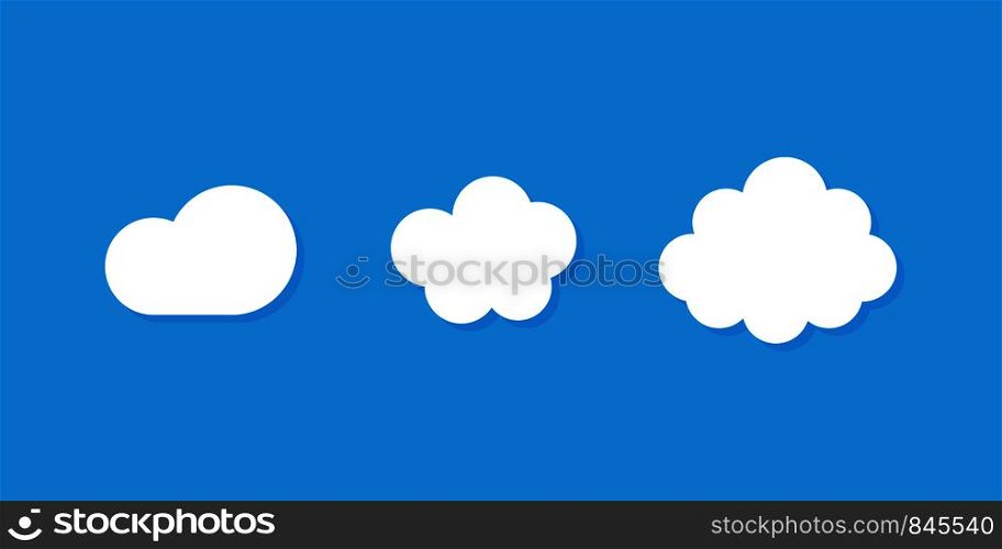 Set of clouds isolated on blue background. Weather signs. White paper stickers. Collection of clouds icon. EPS 10. Set of clouds isolated on blue background. Weather signs. White paper stickers. Collection of clouds icon.