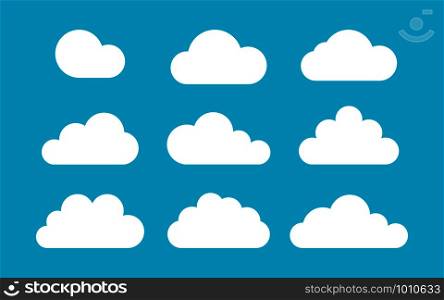 set of clouds on a blue background in flat style, vector illustration. set of clouds on a blue background in flat style, vector