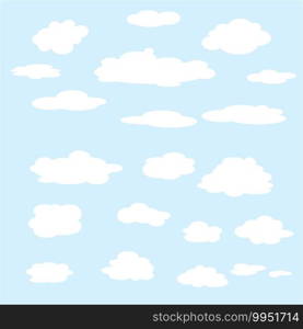Set of clouds on a blue background. Realistic elements. Flat style vector illustration.