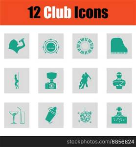 Set of club icons. Green on gray design. Vector illustration.