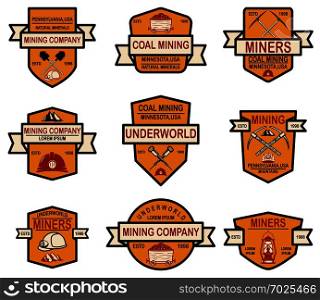 Set of coal mining company emblem templates. Design element for logo, label, emblem, sign, badge. Vector illustration