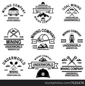 Set of coal mining company emblem templates. Design element for logo, label, emblem, sign, badge. Vector illustration
