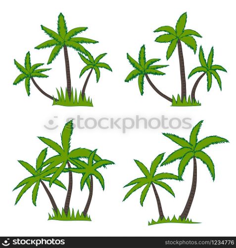 Set of coconut palm tree isolated on white background. Vector illustration.