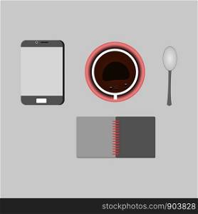 Set of Coffee book and smartphone for business. Concept design for vector illustration.