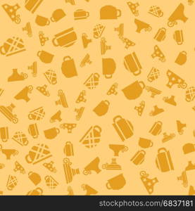 Set of Coffee Cups Seamless Pattern on Orange Background. Set of Coffee Cups Seamless Pattern