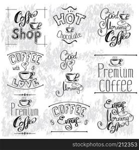 Set Of Coffee Labels .Collection templates .Set of calligraphic and typographic elements styled design, vintage frames. Vector illustration. Set Of Coffee Labels