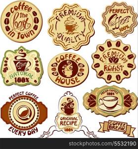 Set of coffee labels - hand drawn icons of cup and hand written text