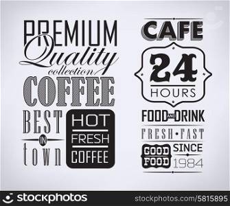 set of coffee labels on chalkboard can be used for invitation, congratulation or website