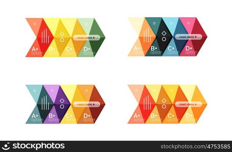 Set of color abstract arrow option infographic templates. Vector backgrounds for workflow layout, diagram, number options or web design