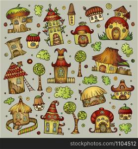 Set of color abstract fairy tale cartoon vector houses. Set of cartoon vector houses