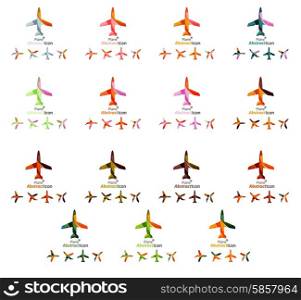 Set of color airplane logo icons. Business, app, web design symbol template