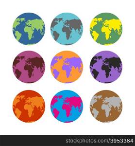 Set of color atlases. Multicolored map of Earth. World continents on ocean.&#xA;