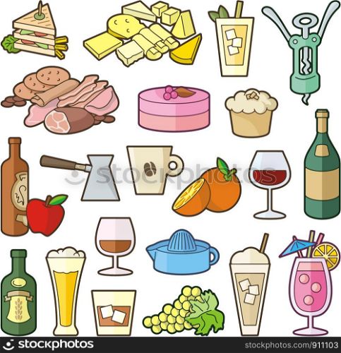 Set of color bistro and restaurant menu icons.