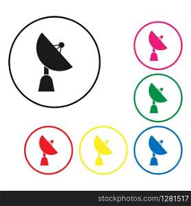 Set of color icons for the satellite dish. Simple flat design for websites and apps