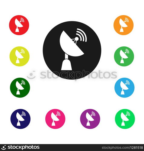 Set of color icons for the satellite dish. Simple flat design for websites and apps