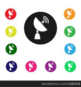 Set of color icons for the satellite dish. Simple flat design for websites and apps