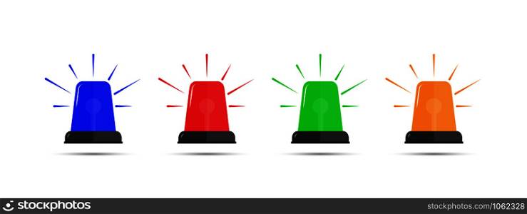 Set of color icons of flashing beacons. Flat simple design.