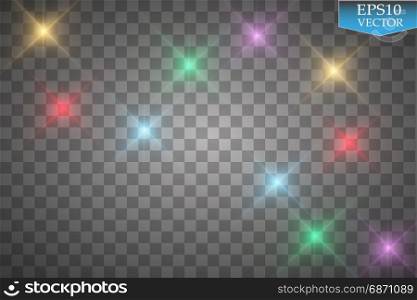 Set of color lights, flares isolated on transparent background.. Set of color lights, flares isolated on transparent background. Vector