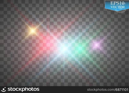 Set of color lights, flares isolated on transparent background.. Set of color lights, flares isolated on transparent background. Vector