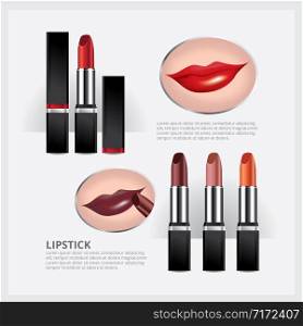 Set of color lipsticks and demonstration with Mouth vector illustration
