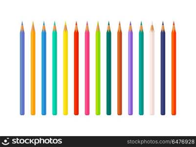 Set of Color Pencils Vector Illustration isolated. Set of color pencils vector illustration isolated on white. Drawing instruments for creating pictures, multicolored pencil spectrum