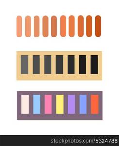 Set of Color Plasticine Pottery Clay and Glue. Set of color plasticine pottery clay and black glue sticks vector illustration isolated on white. Palette of watercolor paints, art stationery equipment