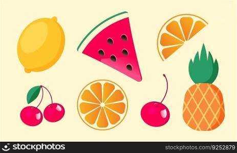 Set of color summer fruits. Vector illustration. Set of color summer fruits