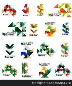 Set of color triangles geometric pattern elements isolated on white. Web, app background or business identity, presentation and wallpaper