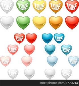 Set of colored balloon Hearts. Vector collection.
