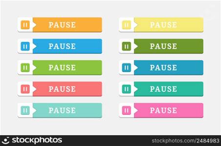 set of colored buttons labeled PAUSE. Flat style