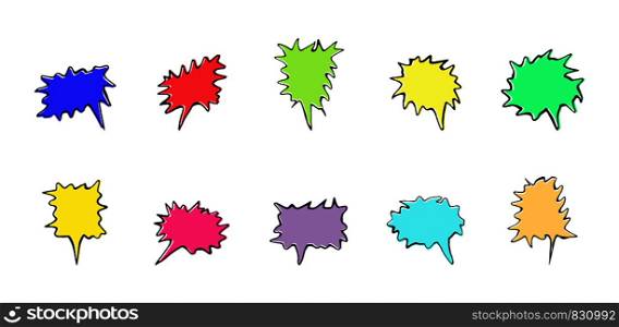set of colored clouds of different shapes and configurations for text, chat, message. Flat design.