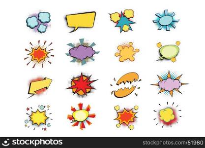 set of colored comic book bubbles isolated on white background. Pop art retro vector illustration. set of colored comic book bubbles isolated on white background
