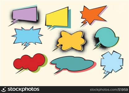 set of colored comic bubbles with halftone effect. Pop art retro vector illustration. set of colored comic bubbles with halftone effect