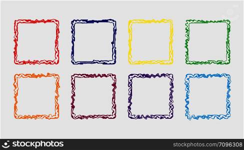 Set of colored curly square frames, flat simple design.