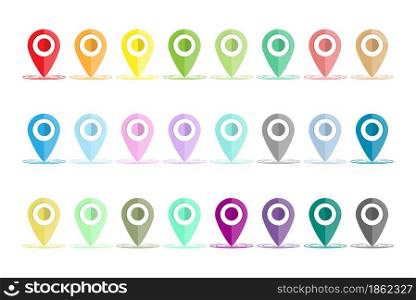 set of colored dots or pointers for a map with a circular space in the center. Flat design.