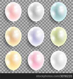 Set of Colored Flying Balloons Isolated on Checkered Background. Bunch of Colorful Helium Rubber Air Birthday Balloon for Party. Set of Colored Flying Balloons. Bunch of Colorful Helium Rubber Air Birthday Balloon for Party