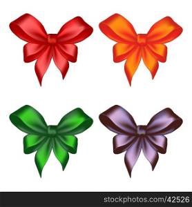 Set of colored gift bows isolated on white background. Vector illustration.. Colored ribbon bows
