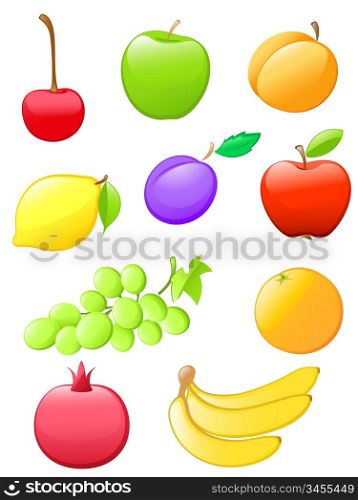 set of colored glossy fruit icons