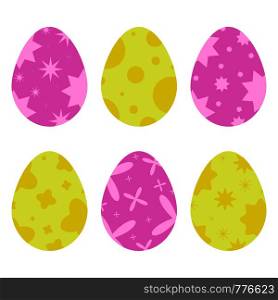 Set of colored isolated Easter eggs on a white background. Simple flat vector illustration. Suitable for decorating postcards, advertising, magazines.