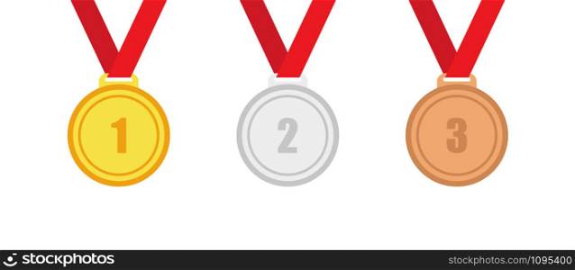 set of colored medal icons in flat style, vector. set of colored medal icons in flat style