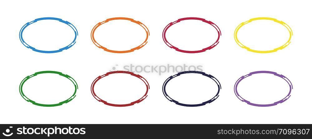 set of colored oval contour frames made of individual lines, flat design.