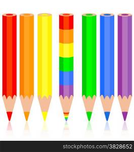 Set of colored pencil, a rainbow pencil near, vector illustration.