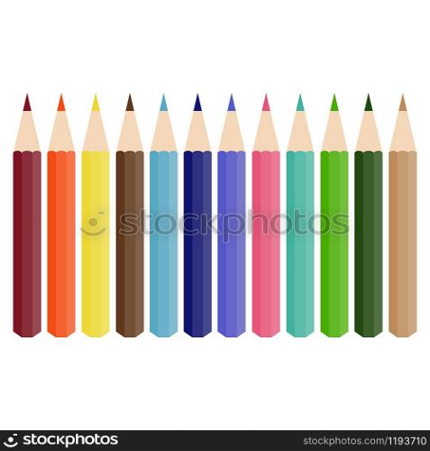 Set of colored pencils isolated on white background. Set of colored pencils on white background