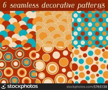 Set of colored retro circle seamless pattern.