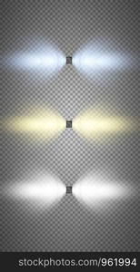 Set of colored searchlights on a transparent background. Bright lighting with spotlights. The searchlight is white, blue.. Set of colored searchlights on a transparent background. Bright lighting with spotlights. The searchlight is white, blue